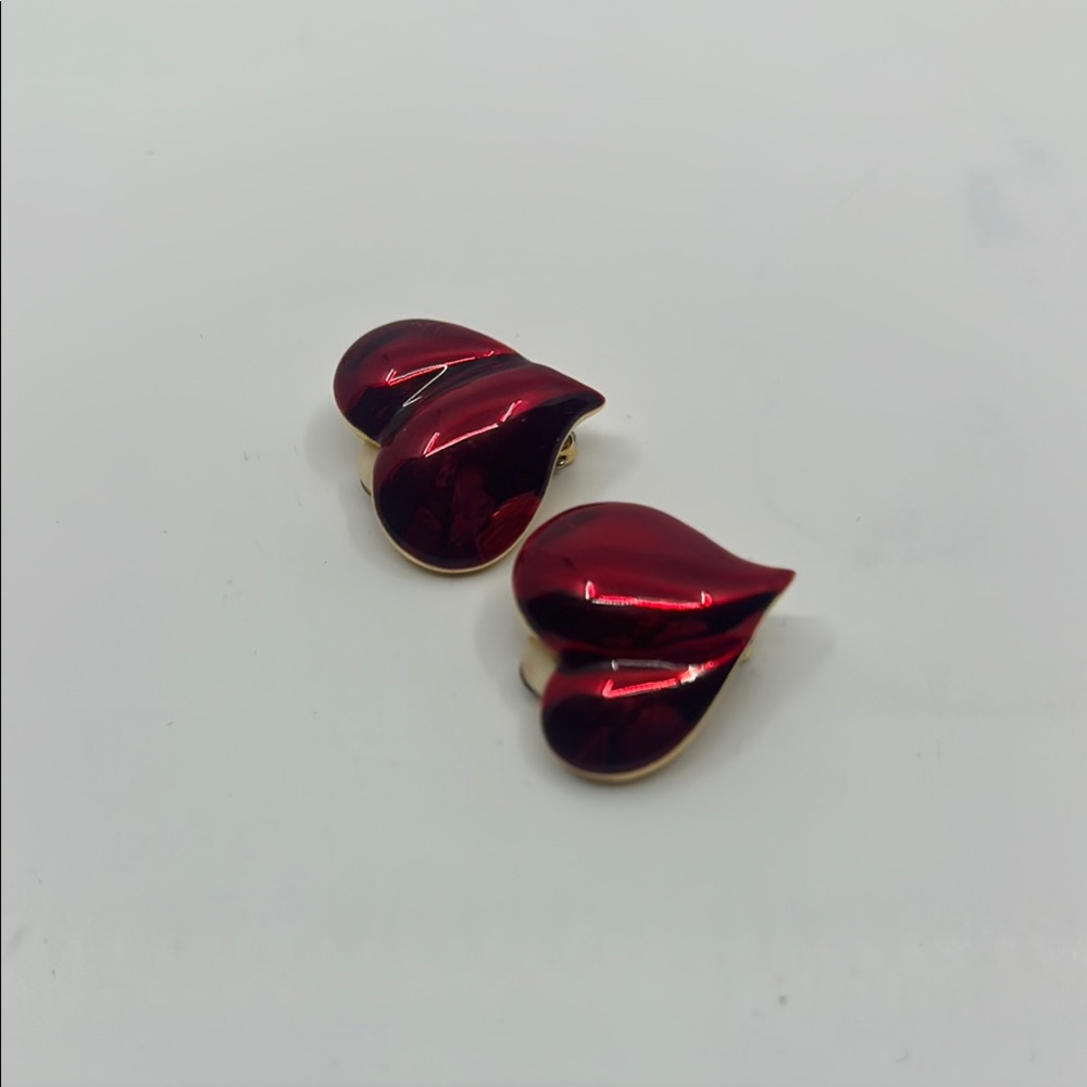 Fabulous Red Heart Clip Earrings